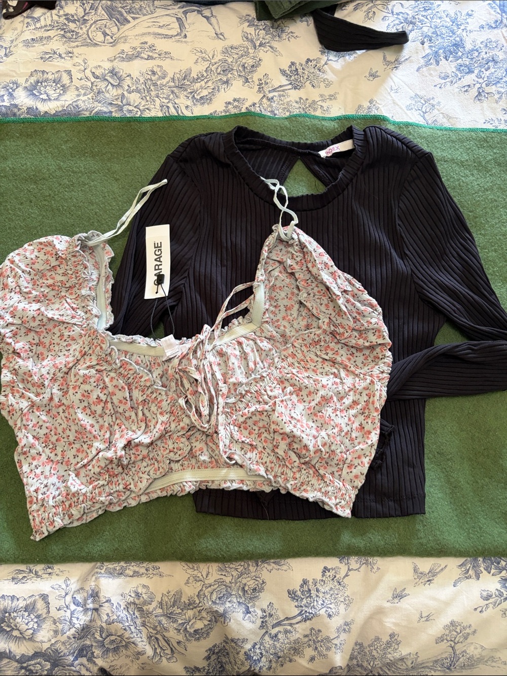 Garage Pink Floral Smocked Crop Top Black Index backless top